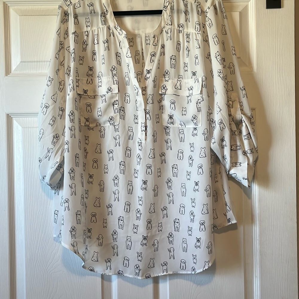 Torrid White Blouse with Black Dog Print